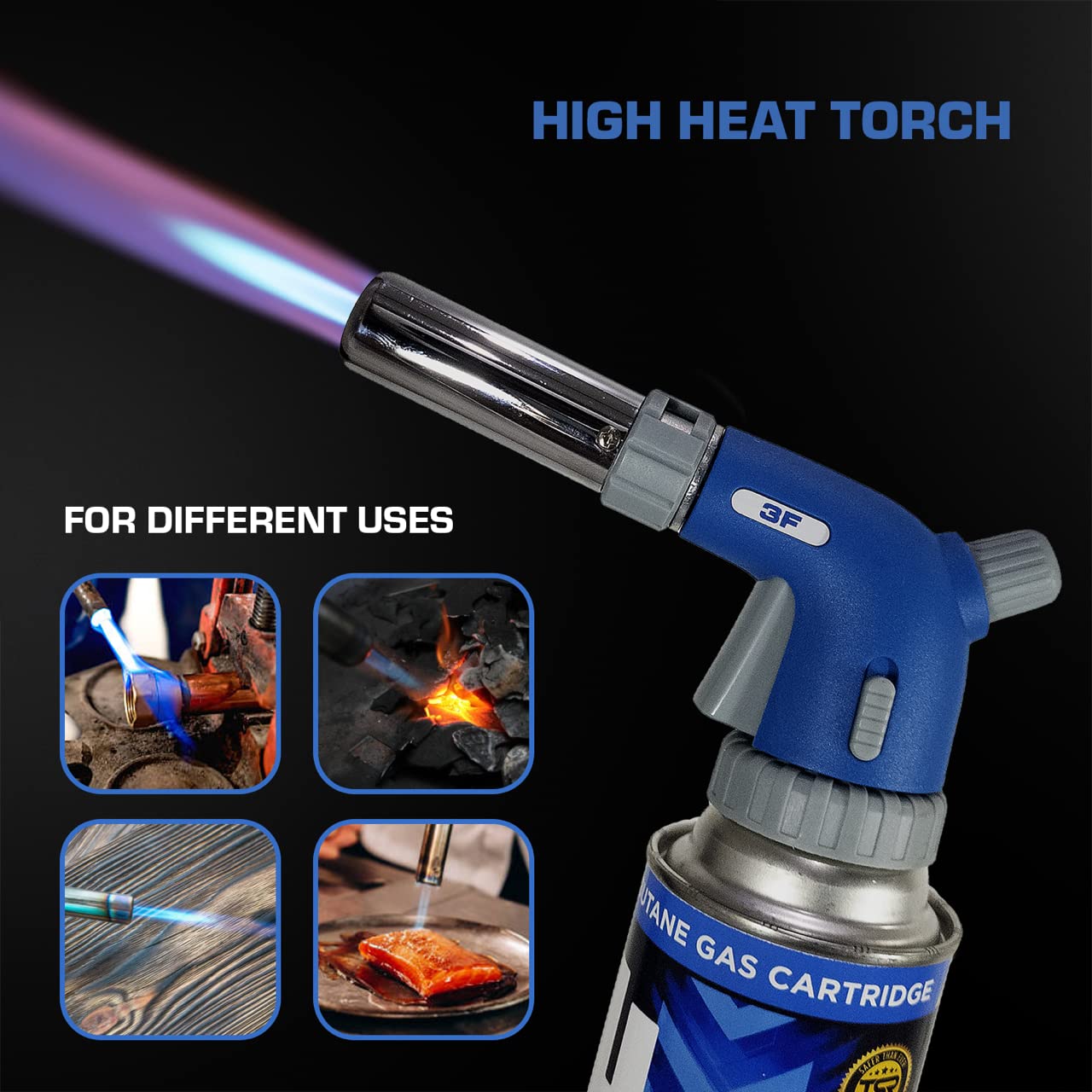 3F Culinary Professional Torch + 4 Butane Canisters Included Cooking Torch Baking Searing Campfires Charcoal Grills Camping Butane Fuel