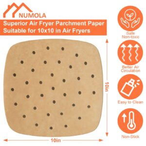 Numola 100 Pcs Air Fryer Parchment Paper Liners, 10 Inch Perforated Air Fryer Liners Disposable, Square Parchment Paper for Air Fryer, Non-Stick Steamer Liners for Oven, Microwave, Steaming Basket