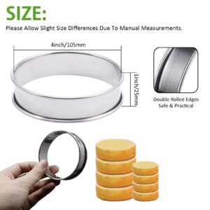 6 Pack 4" Double Rolled Cake Crumpet Tart Rings Mold Stainless Steel Round Crumpet Rings for Baking Dessert Ring Tools, Heat-Resistant Metal English Muffin Rings for Home Food Baking Tool