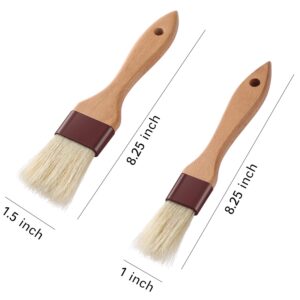 1 inch & 1.5 inch Pastry Brush Natural Boar Bristle Basting Brush Kitchen Oil Brush with Beech Wooden Handle and Hanging Rope String Grill BBQ Sauce Baster Baking Cooking Marinade Brushes (Pack of 2)