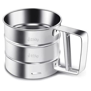 manual cup fine mesh flour sifter, stainless steel flour sieve,powder sugar manual sieve cup kitchen baking pastry