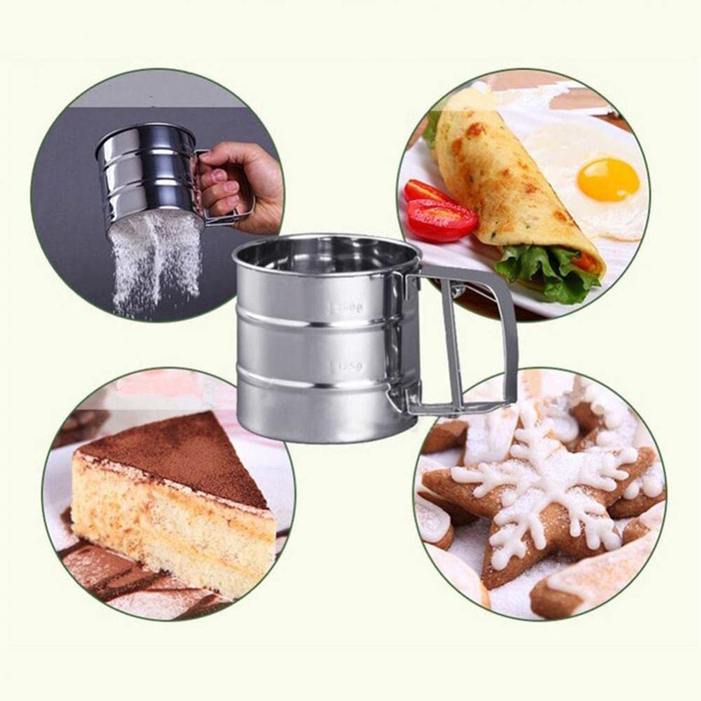 Manual Cup Fine Mesh Flour Sifter, Stainless Steel Flour Sieve,Powder Sugar Manual Sieve Cup Kitchen Baking Pastry