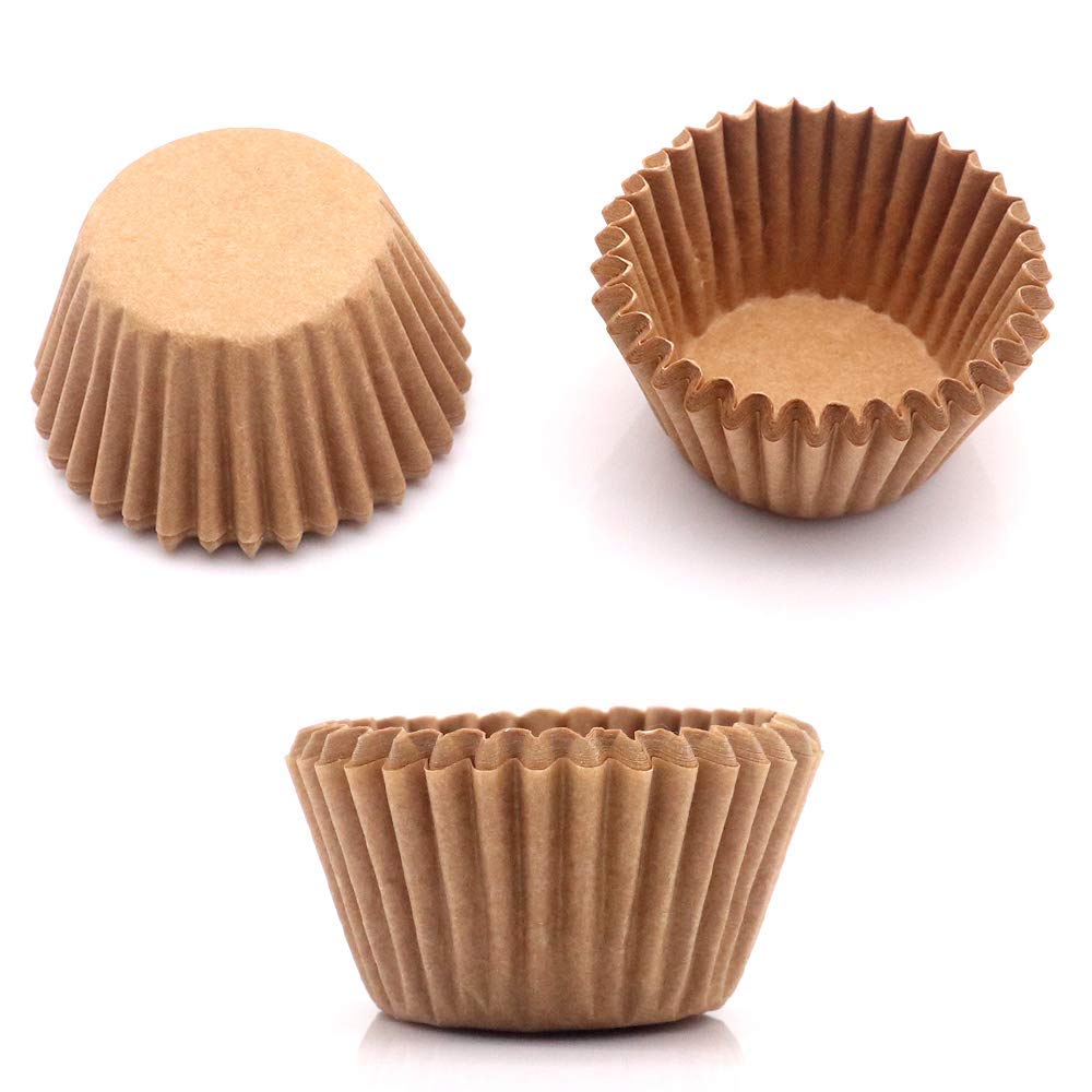 Mini Cupcake Liners 300-Count Natural Baking Paper Cups 1.25 Inch Greaseproof Disposable Muffin Liners for Baking Muffin and Cupcake, Natural Color