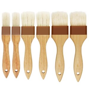 6 pieces pastry brushes basting oil brush with boar bristles and beech hardwood handles for spreading butter cooking baking bbq oil brush(1 inch, 1.6 inch, 3 inch)