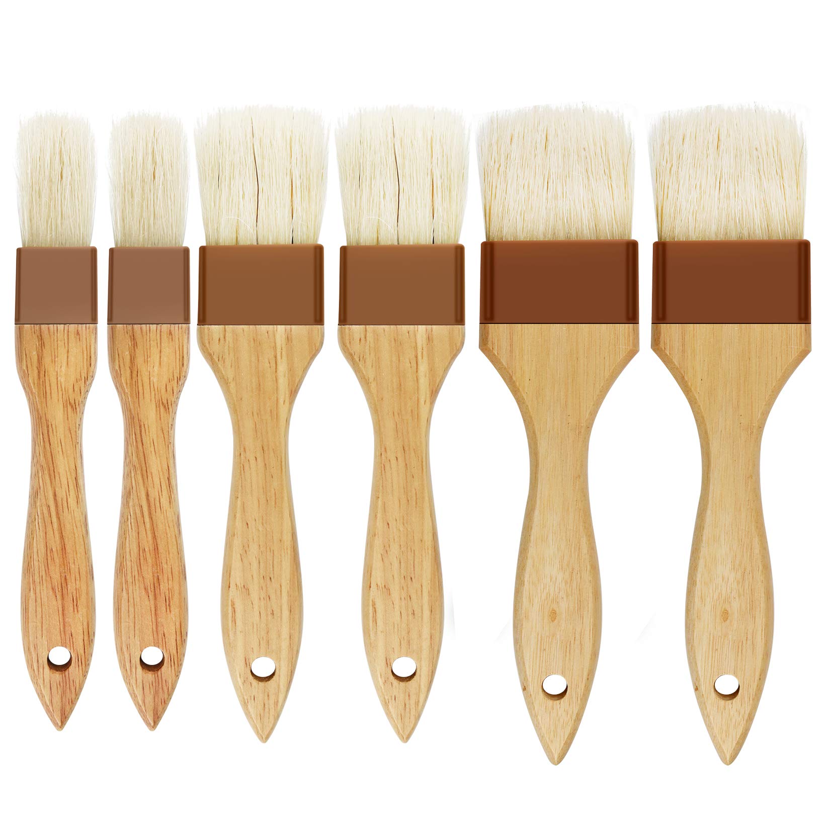 6 Pieces Pastry Brushes Basting Oil Brush with Boar Bristles and Beech Hardwood Handles for Spreading Butter Cooking Baking BBQ Oil Brush(1 inch, 1.6 inch, 3 inch)