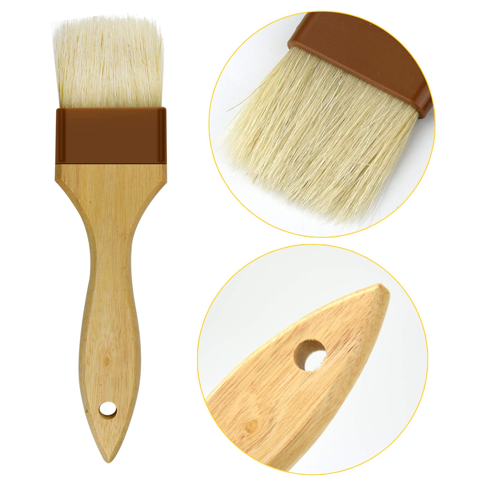 6 Pieces Pastry Brushes Basting Oil Brush with Boar Bristles and Beech Hardwood Handles for Spreading Butter Cooking Baking BBQ Oil Brush(1 inch, 1.6 inch, 3 inch)