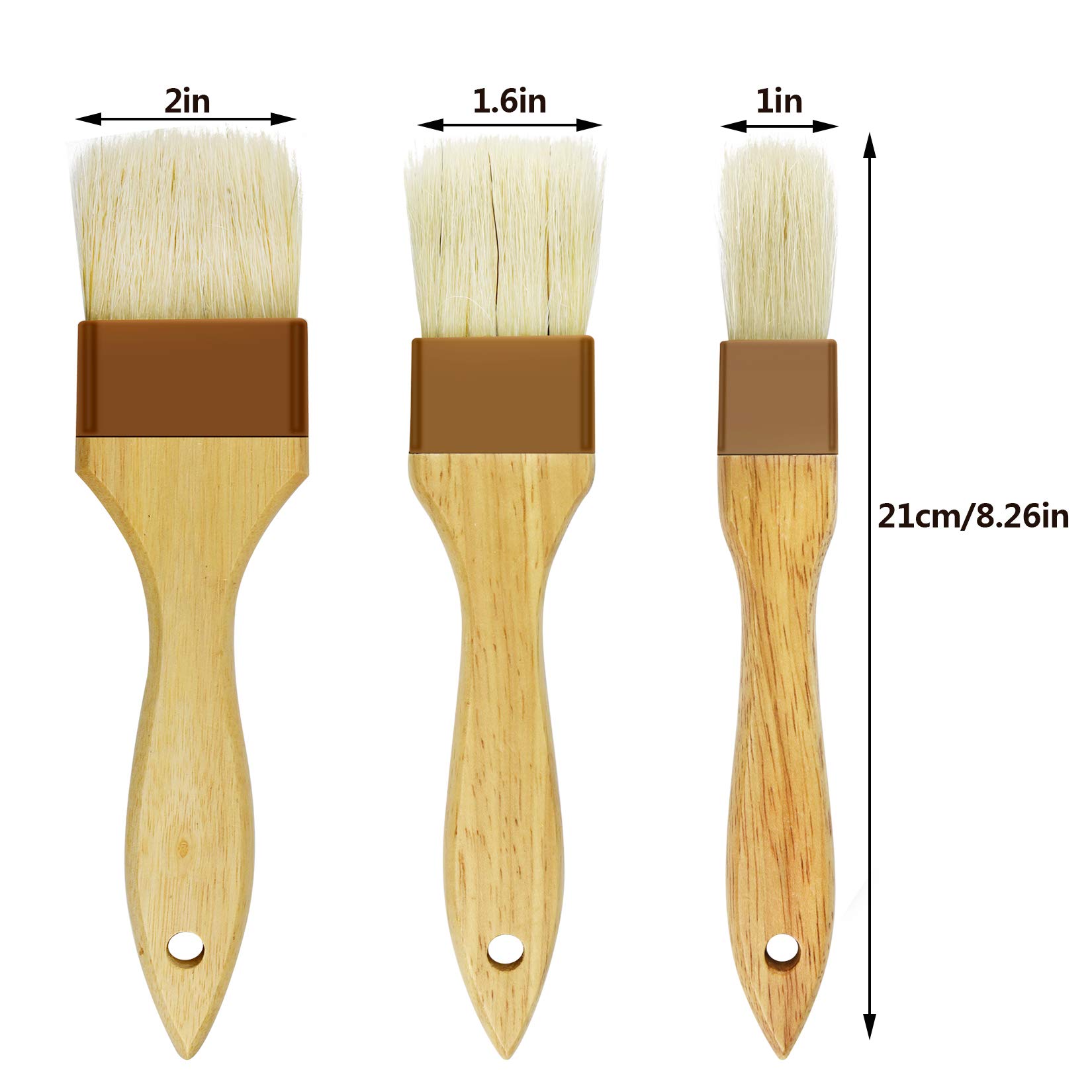 6 Pieces Pastry Brushes Basting Oil Brush with Boar Bristles and Beech Hardwood Handles for Spreading Butter Cooking Baking BBQ Oil Brush(1 inch, 1.6 inch, 3 inch)