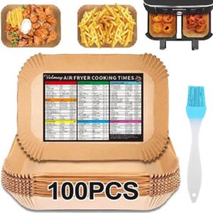 Air Fryer Liners, 100PCS Disposable Rectangle Air Fryer Parchment Paper Liners for All 8QT-10QT Dual Basket Fryer, 8.6''x5.5'' Baking Paper, Air Fryer Accessories for Ninja DZ201 DZ401(Free Oil Brush)