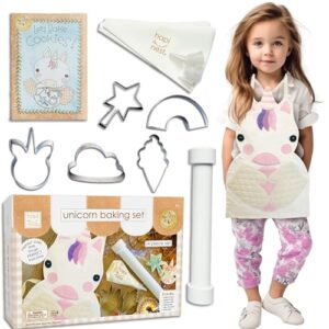 hapinest unicorn cookies baking set for kids girls real baking kit gifts ages 4 5 6 7 8 years old - unicorn apron, unicorn theme cookie cutters, piping bags and tips, cookie dough roller