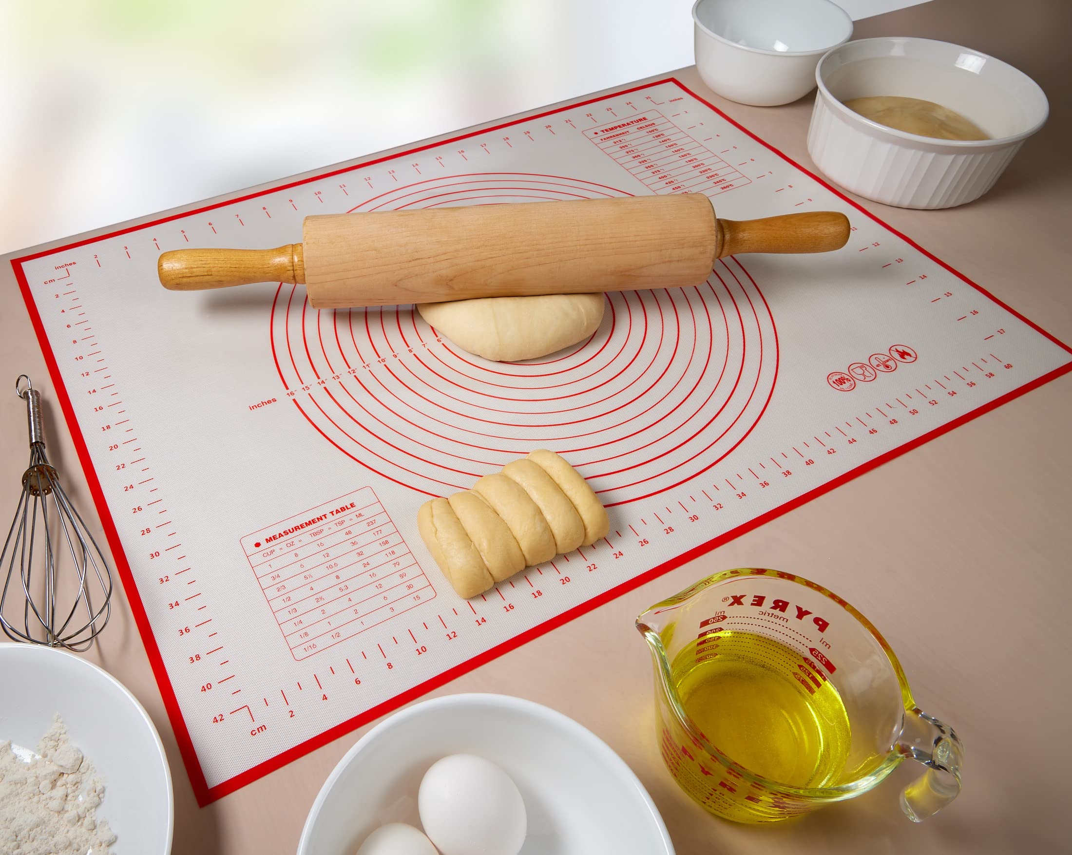 Silicone Baking Mat with Measurements 17 x 25 Inch, Food-Grade Non-Stick Pastry Rolling Sheet