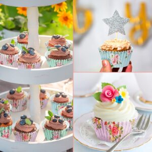 Yaomiao 600 Count Floral Cupcake Liners Tea Party Baking Paper Cupcake Liners Wrappers Flower Muffin Liners for Tea Party Wedding Birthday Baby Shower Decorations, 4 Styles