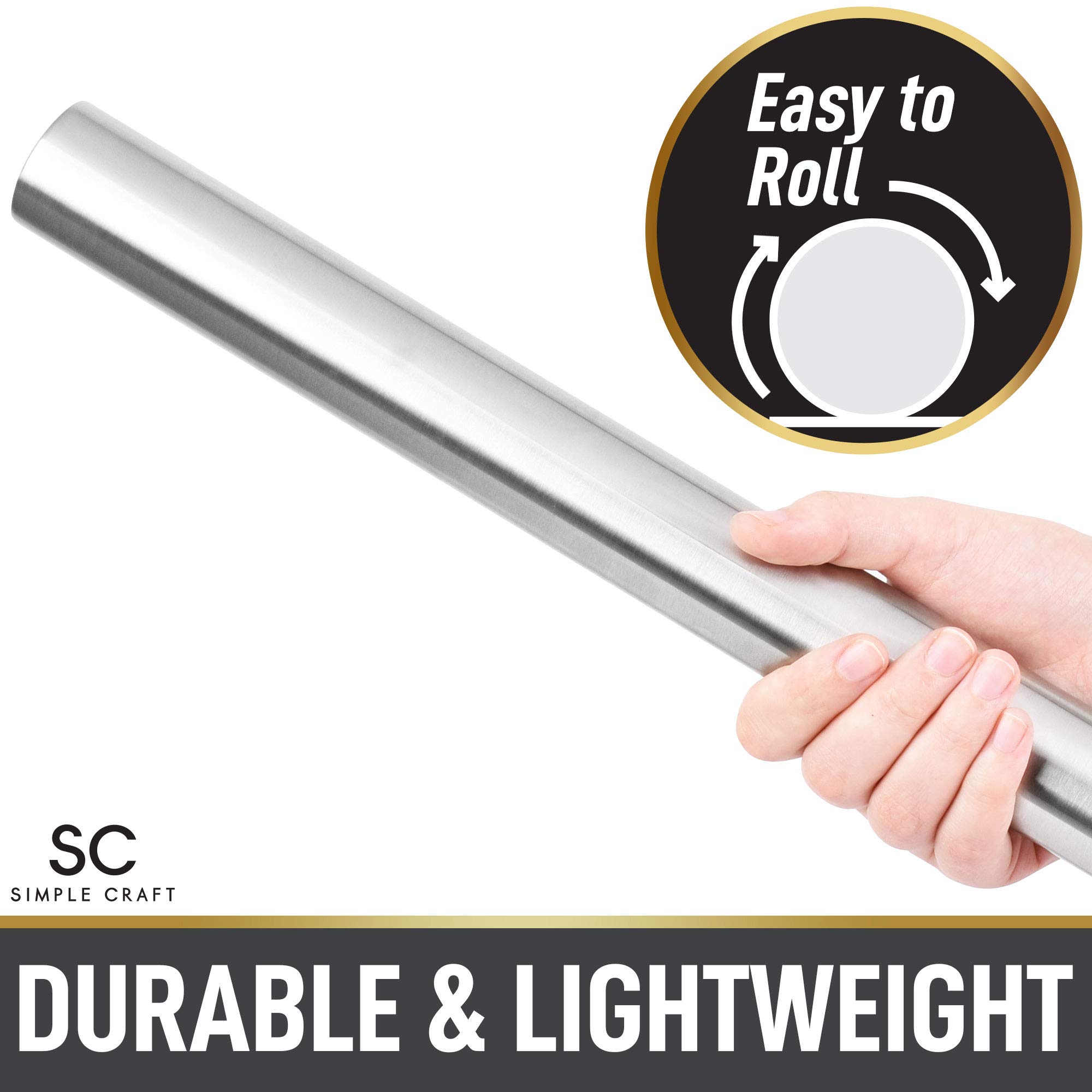 Simple Craft Premium 16” Rolling Pin - Smooth Tapered Professional French Rolling Pin - Stainless Steel Rolling Pin For Making Cookies, Pastries, Pizza, Pies, and Pastas