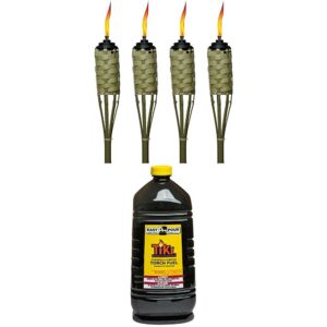 tiki brand 57-inch luau bamboo torch - 4 pack & 1 gallon citronella torch fuel
