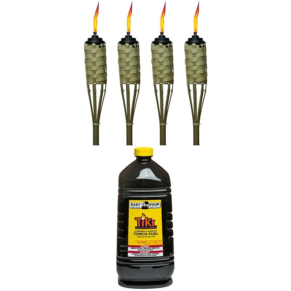 TIKI Brand 57-inch Luau Bamboo Torch - 4 pack & 1 Gallon Citronella Torch Fuel