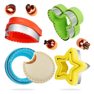 8pcs sandwich cutter and sealer set, bread sandwich decruster, uncrustables maker, pancake maker diy cookie cutters for kids, great for lunchbox and bento box, round heart star mickey press mold