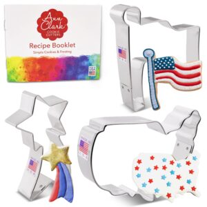fourth of july cookie cutter 3-pc set made in usa by ann clark, flag, shooting star, usa map