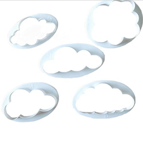 LOKMAN Set of 5 Fluffy Fondant Cloud Cutter, Gum Paste Cutter,Cookie Cake Mold Fondant Cutter, Sugar Craft, Fondant Decorating Tools (Cloud)