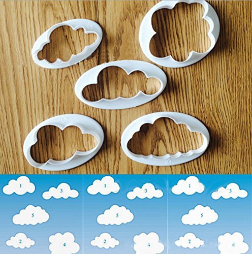 LOKMAN Set of 5 Fluffy Fondant Cloud Cutter, Gum Paste Cutter,Cookie Cake Mold Fondant Cutter, Sugar Craft, Fondant Decorating Tools (Cloud)