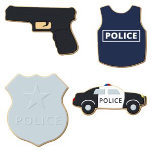 Foose Cookie Cutters Police 4 Piece Set - 4.25 in Police Badge, 4 in Police Car, 4 in Hand Gun, 3.5 in Bullet Proof Vest, Hand Made in the USA