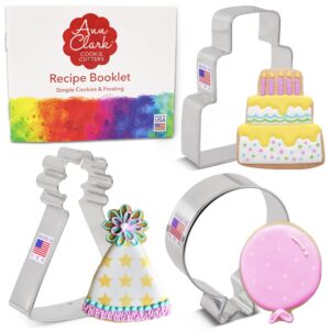 birthday cookie cutters 3-pc. set made in usa by ann clark, birthday cake, birthday hat, balloon