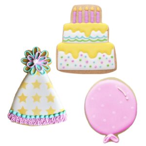 Birthday Cookie Cutters 3-Pc. Set Made in USA by Ann Clark, Birthday Cake, Birthday Hat, Balloon