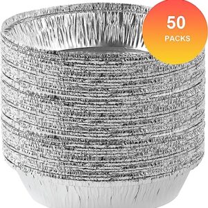 50 Pack 7-Inch Round Aluminum Foil Pans, Disposable Tin Cake Pie Pans, Foil Liners for Air Fryer, Food Containers for Storage, Baking, Roasting, Meal Prep, Reheating