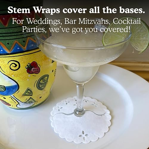 Regency Wraps Fabric Covers for The Bases of Stemmed Glasses, Absorbent and Disposable Stem Wraps, Fits up to 3.25" Base Glasses, White, Pack of 12