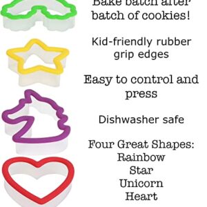 Iconikal Grip Cookie Cutters, Unicorn, Rainbow, Heart, Star, 4-Pack Set