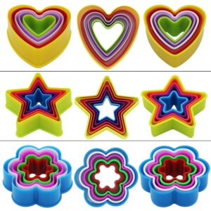 SOOKOO 32 PCS Cookie Cutter Set, Biscuit Cutter Set, Multi-size Sandwich Fondant Cake Fruit Vegetable Shapes Cutter Set (Square, Round, Star, Heart, Flower, Gingersnap)