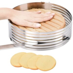 oranlife cake leveler slicer, adjustable round cake rings, cake cutter, 7 layer stainless steel cake slicing accessories, 9.8-12.2 inch