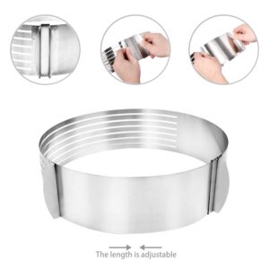 Oranlife Cake Leveler Slicer, Adjustable Round Cake Rings, Cake cutter, 7 Layer Stainless Steel Cake Slicing Accessories, 9.8-12.2 inch