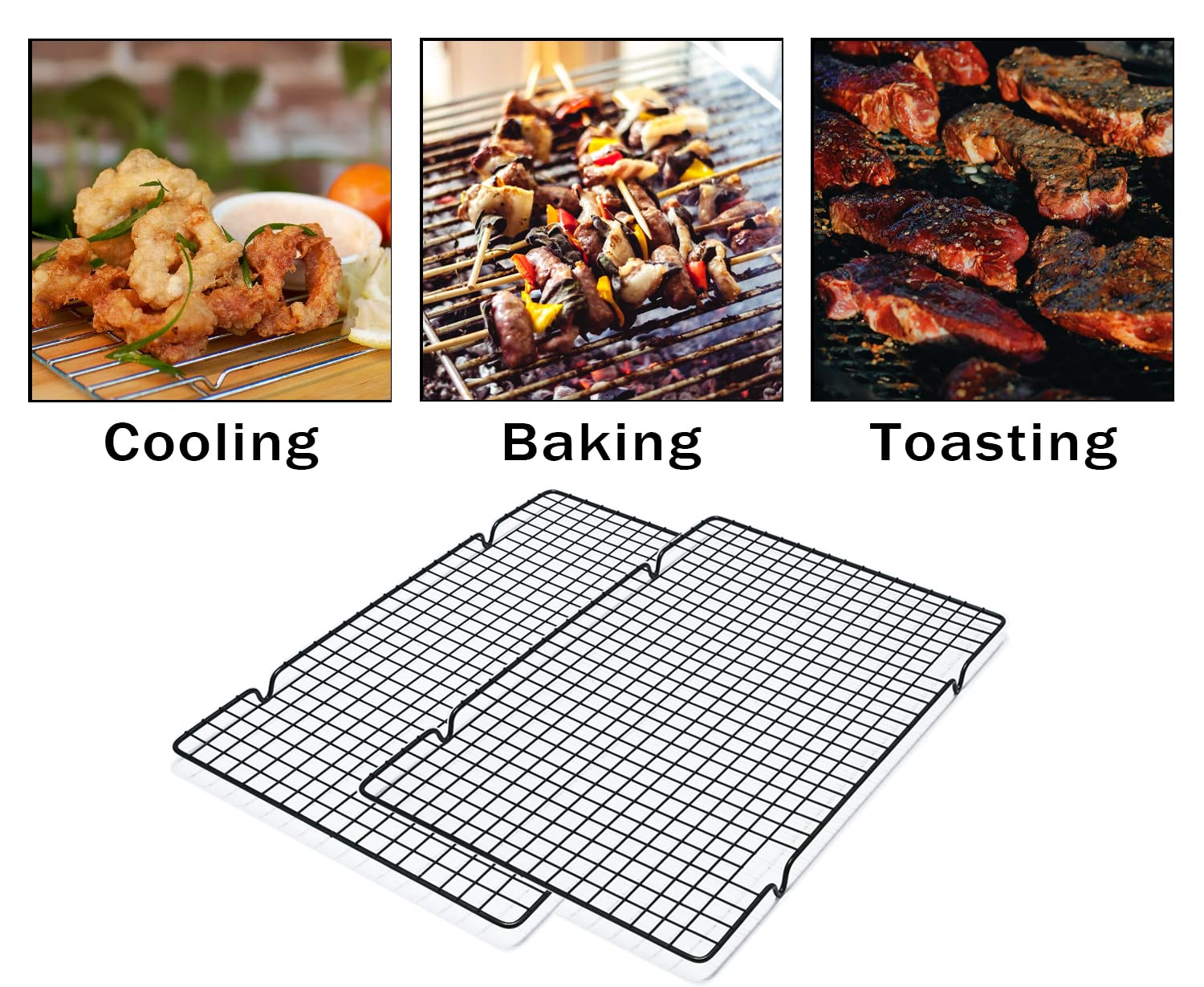 VNIMTI Cooling Rack 2 Sets, Cookie Cooling Wire Racks for Cooking, Baking, Roasting, Grilling, Drying, Oven Safe Grill Rack, 16" * 10" Small Squares Grids