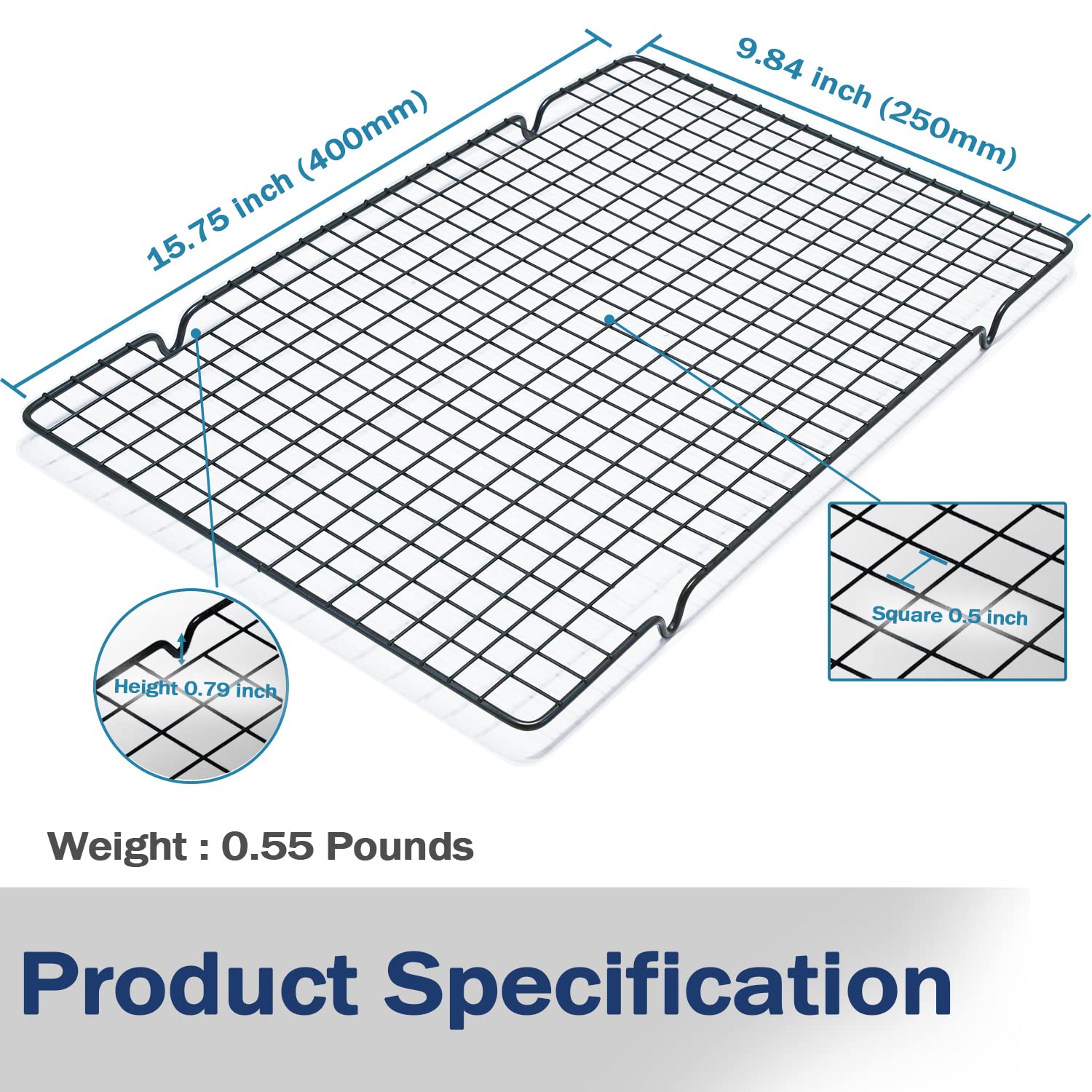 VNIMTI Cooling Rack 2 Sets, Cookie Cooling Wire Racks for Cooking, Baking, Roasting, Grilling, Drying, Oven Safe Grill Rack, 16" * 10" Small Squares Grids