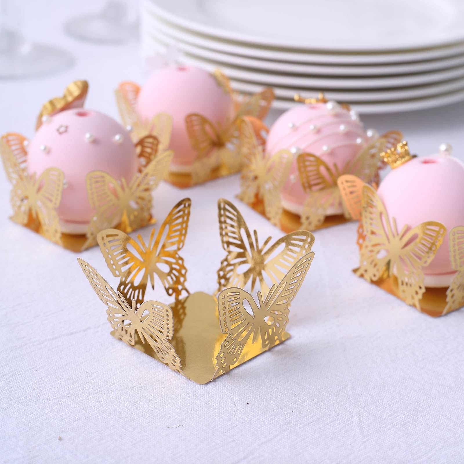 Efavormart 50 Pack | 4" Mini Metallic Gold Butterfly Truffle Cup Dessert Liners, Square Cupcake Tray Wrappers - 225GSM