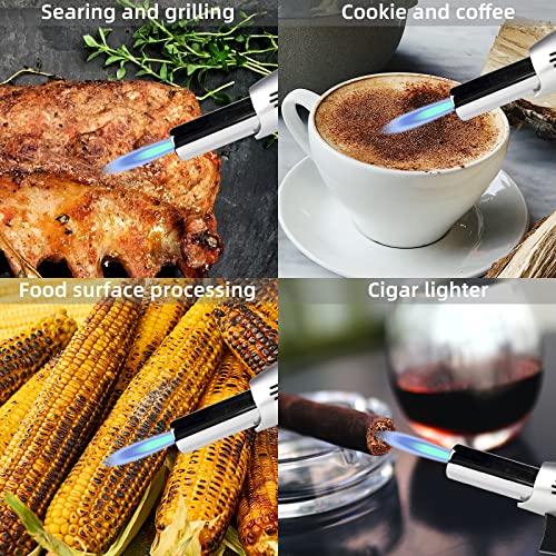 Hotdevil Butane Torch 9g Refillable Tank Kitchen Blow Torch Lighter/w Safety Lock Adjustable Flame Fit All Butane Cartridge Cooking Torch for BBQ Creme Brulee Dessert Baking (Butane Gas Not Include)