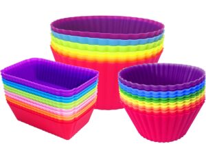silicone cupcake liners baking cups non-stick jumbo reusable muffin molds bento bundle lunch box dividers (30-pack)