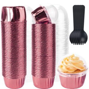 gothabach 100 sets 3.5oz cupcake liners with dome lids,foil baking cups,disposable muffin tin cupcake wrappers (rose gold)