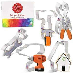 father's day cookie cutters tools & construction cookie cutters 5-pc. set made in usa by ann clark, cordless drill, hammer, wrench, pliers, house