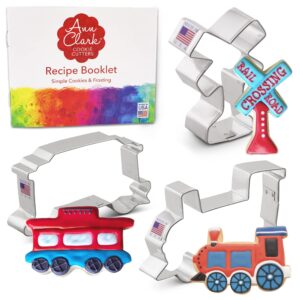 train railroad cookie cutters 3-pc. set made in usa by ann clark, train engine, caboose, railroad crossing sign