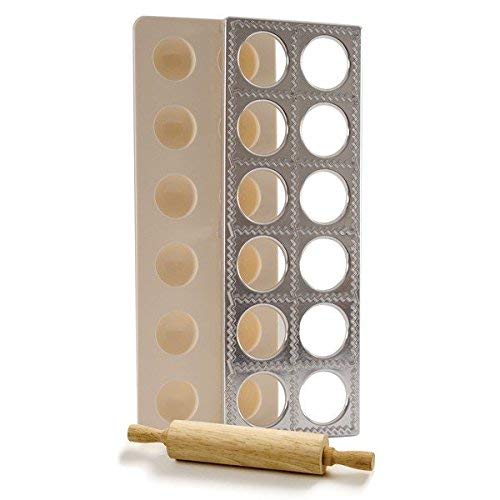 Norpro 3 Piece Ravioli Maker and Press Set with Rolling Pin, Large, White and silver