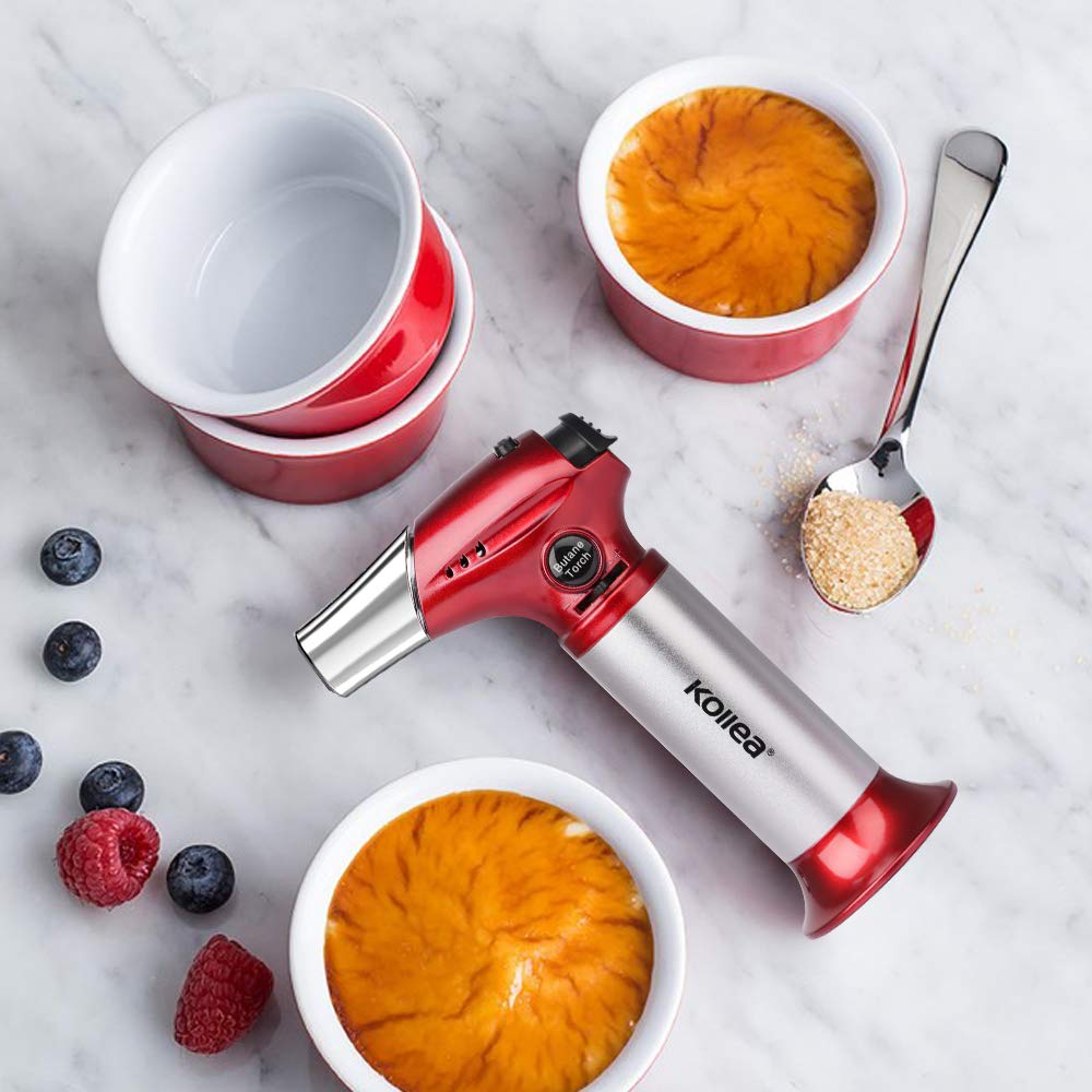 Butane Torch, Kollea Mini Torch Kitchen Blow Torch Creme Brulee Torch Refillable Torch Lighter, Cooking Torch with Safety Lock & Adjustable Flame for Baking, Crafts, BBQ (Butane Gas Not Included)