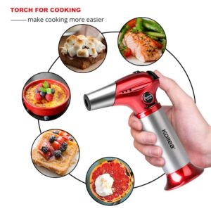 Butane Torch, Kollea Mini Torch Kitchen Blow Torch Creme Brulee Torch Refillable Torch Lighter, Cooking Torch with Safety Lock & Adjustable Flame for Baking, Crafts, BBQ (Butane Gas Not Included)