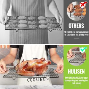 HULISEN Cooling Rack 2 Pack - 16" x 10", Nonstick Baking Rack with Handle fits Half Sheet Pan, Cookie Cooling Racks for Baking and Cooking, Wire Smoker Racks for Grilling, Oven Safe