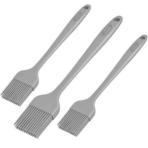 tacgea silicone basting pastry brush heat resistant, kitchen cooking brushes for oil, spread sauce, bbq, baking, grilling, bpa free, set of 3 gray