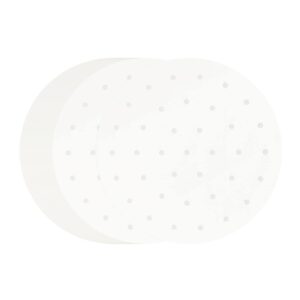 100 PCS Bamboo Steamer Liner, 10" Round Air Fryer Parchment Paper with Holes, White Anti-Stick Steamer Paper