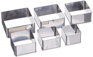 ateco plain edge square cutters in graduated sizes, stainless steel, 6 pc set