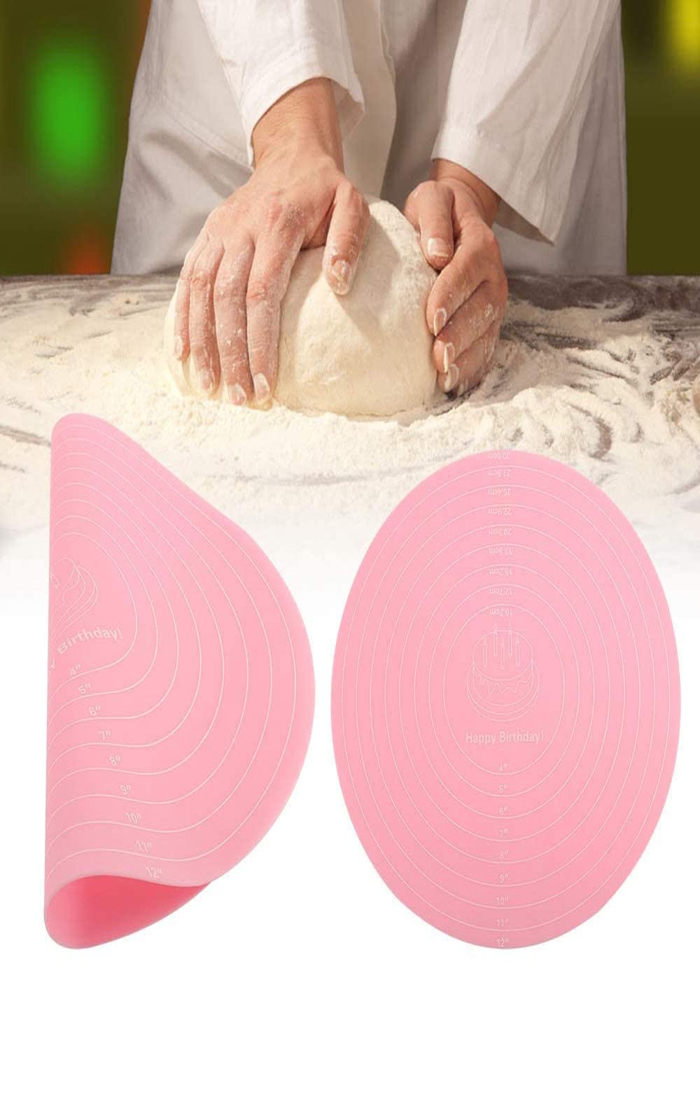 Silicone Baking Mat Cake Mat Silicone Cake Mat Silicone Baking Mat with Measurements for CakeTurntable Stand Non-Stick Heat Resistant Pastry Baking Sheet -Pink