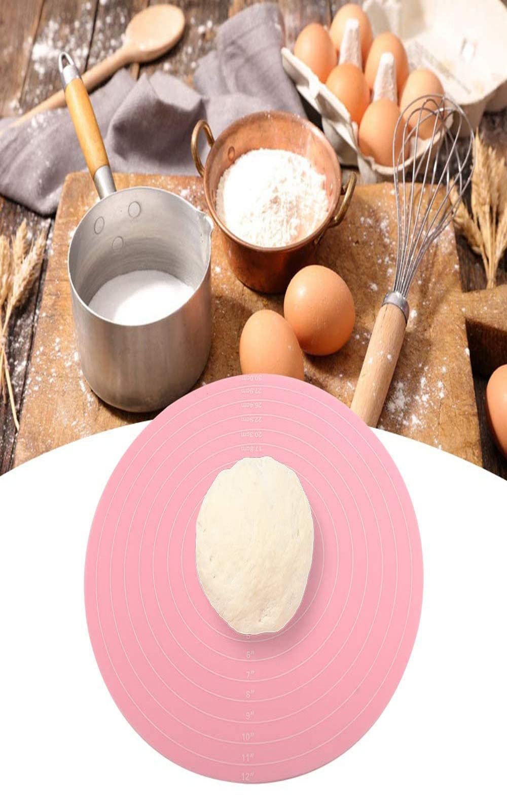 Silicone Baking Mat Cake Mat Silicone Cake Mat Silicone Baking Mat with Measurements for CakeTurntable Stand Non-Stick Heat Resistant Pastry Baking Sheet -Pink