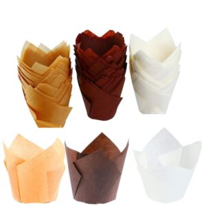 150 pieces tulip baking paper cups, cupcake muffin liners wrappers, baking cups muffin tins treat cups for weddings, birthdays, baby showers,- 2.5inch (brown, natural and white)