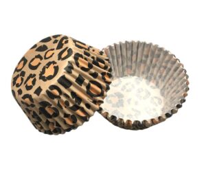 royalty essentials standard leopard animal print cupcake liners liner wrappers leopard baking cups wild one toppers wrappers decorations decor papers 100 count (leopard)